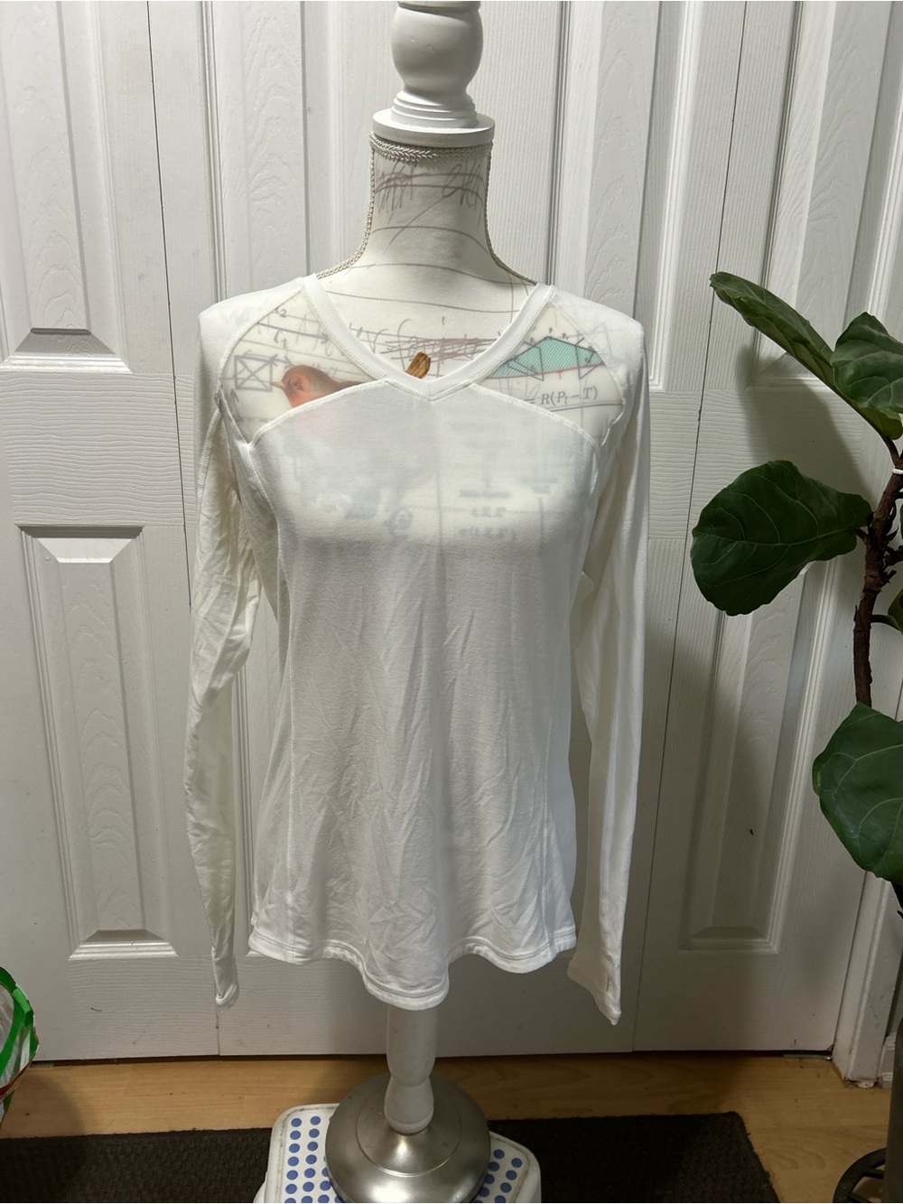 lululemon athletica White Long-Sleeve V-Neck  running top with reflective strip